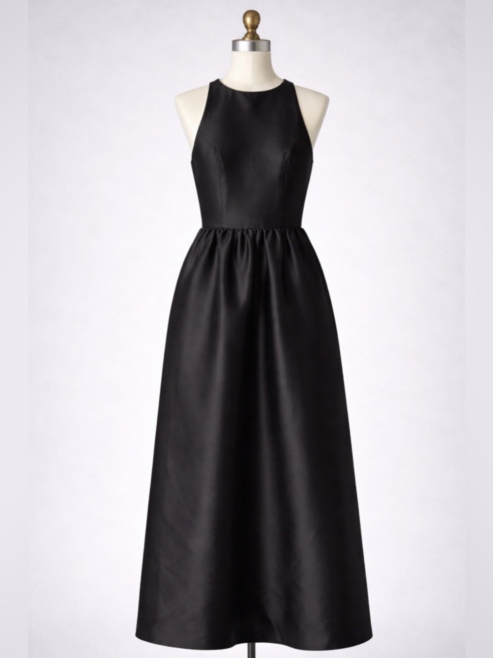 Alfred Sung Black Satin Maxi Dress Structured A-Line Sleeveless Sz 12